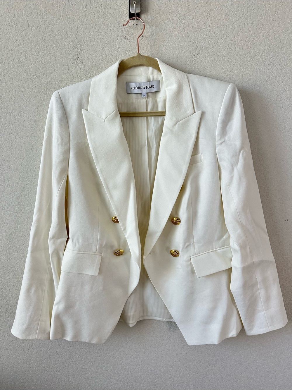 Veronica Beard Miller White Dickey Blazer Jacket Gold Buttons SZ US 12 - Picture 3 of 10
